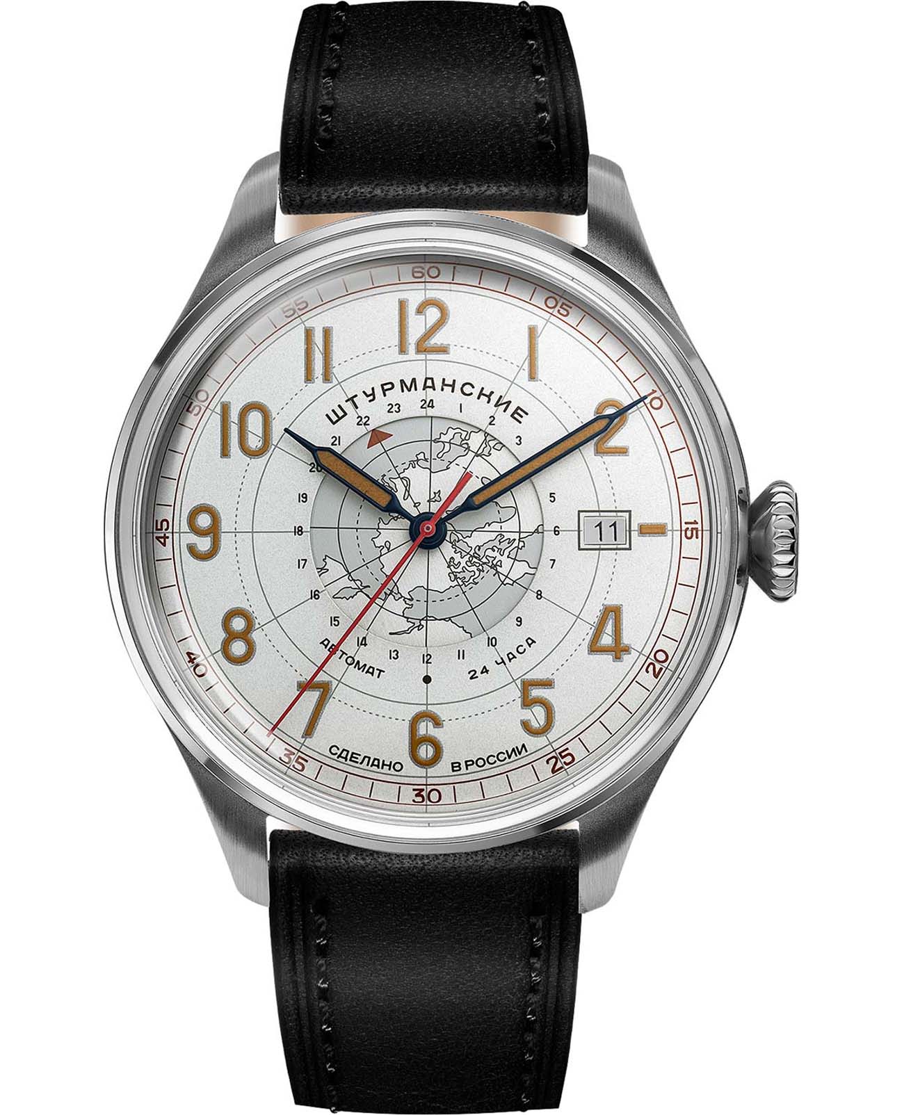 Штурманские Штурманские Арктика Наследие 2432-6821354  2432/6821354 механические мужские часы белый циферблат, браслет кожаный — вид спереди